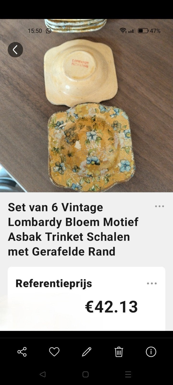 Set 6 Vintage Lombardy Bloem Motief Asbak Trinket Schalen, Ophalen of Verzenden