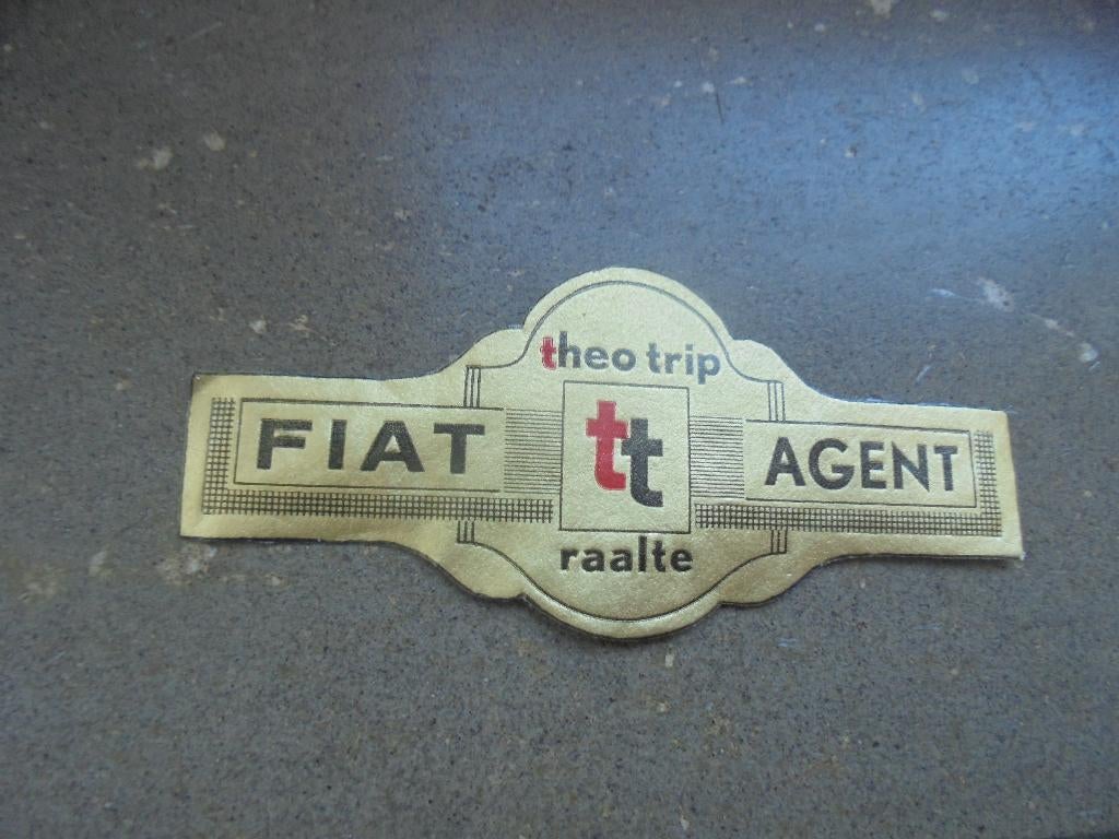 Oude sigarenband Theo Trip auto Fiat Agent in RAALTE, Ophalen of Verzenden, Zo goed als nieuw, Sigarenbandjes
