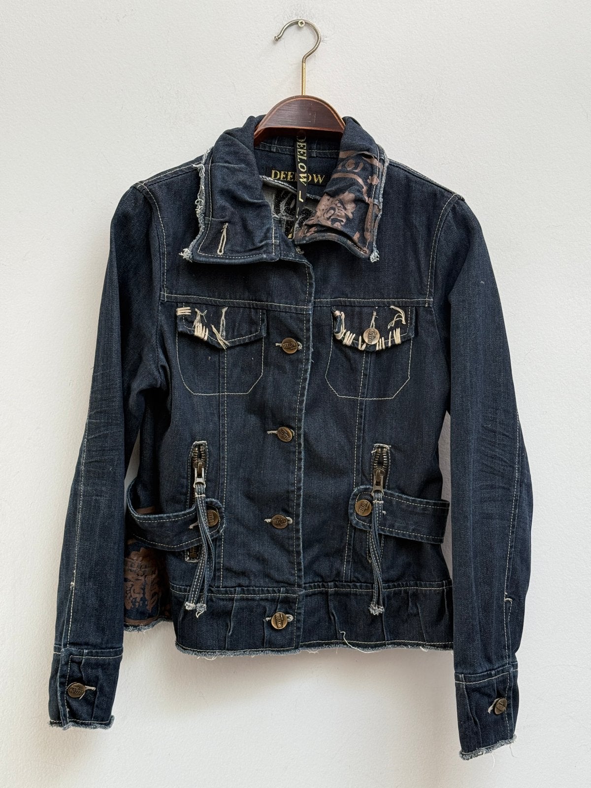 Deelow Y2K Distressed Denim Jack Donkere Wassing Maat L, Ophalen of Verzenden, Zo goed als nieuw, Maat 38/40 (M), Blauw