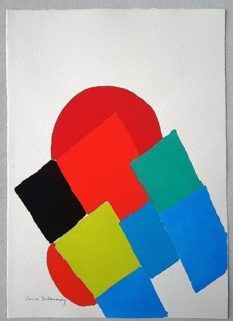 Sonia Delaunay -1973 Compositie - Gesigneerde litho, Ophalen of Verzenden