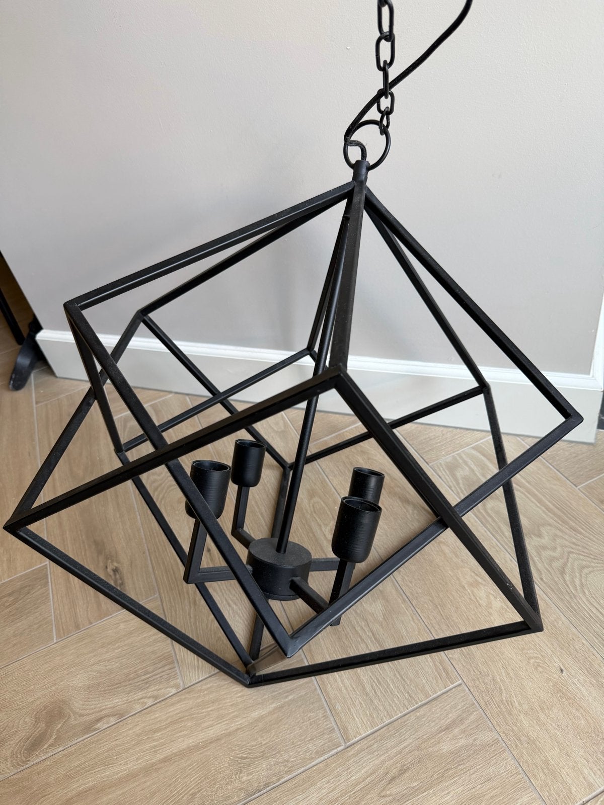 Zwarte Industriële Hanglamp - Geometrisch Design, Huis en Inrichting, Ophalen, Zo goed als nieuw, Metaal, E27 (groot)