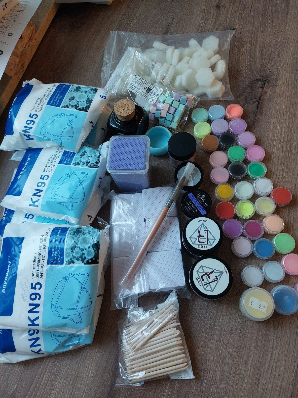 Grote partij nagelproducten: poeders, penseel, maskers, etc, Ophalen of Verzenden, Zo goed als nieuw, Handen en Nagels