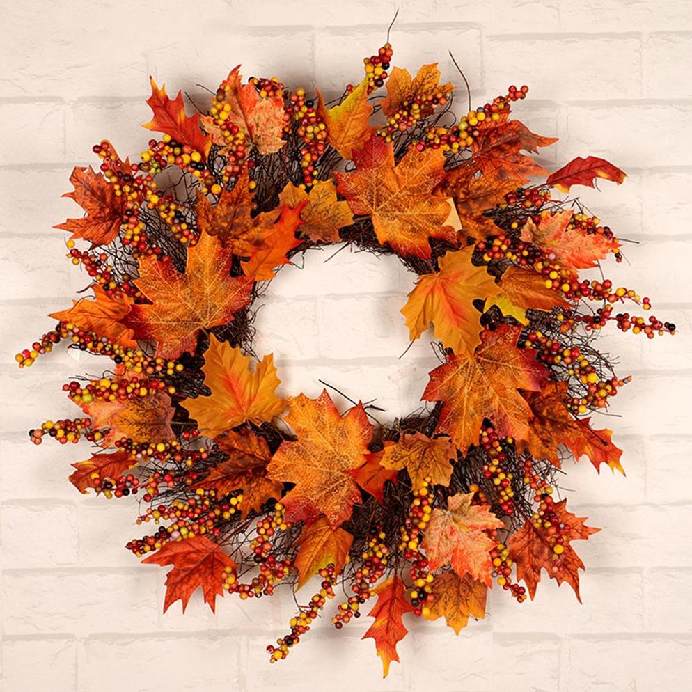 Herfst Kunstkrans / Bloemenkrans Oranje Bladeren Kunst Krans, Huis en Inrichting, Woonaccessoires | Kransen, Verzenden, Nieuw