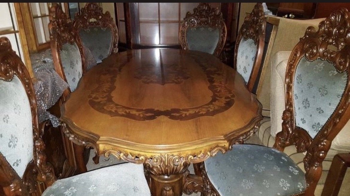 Barok Eetkamer Set: Tafel en 6 Stoelen, Ophalen