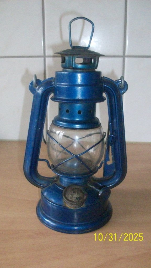 Vintage Blauwe Petroleumlamp - Decoratieve Olielamp, Ophalen of Verzenden