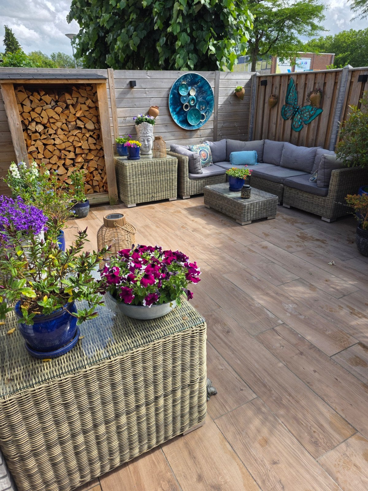 Loungeset, salontafel, 2 bijzettafels en een hoes, Tuin en Terras, Ophalen, Gebruikt, Bank
