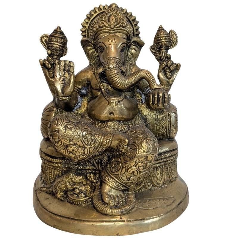 Titel: Antieke bronzen Ganesha – India – 19e eeuw – 112, Gebruikt, 20 cm, Ophalen of Verzenden, Goud
