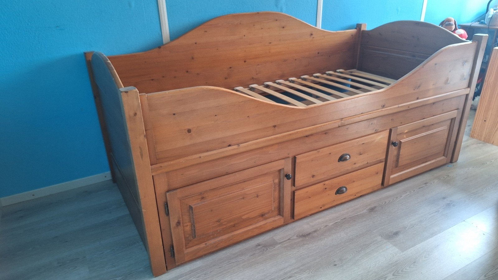 Massief houten kajuitbed met opbergruimte, Huis en Inrichting, Slaapkamer | Bedden, Ophalen, Gebruikt, 90 cm, Eenpersoons