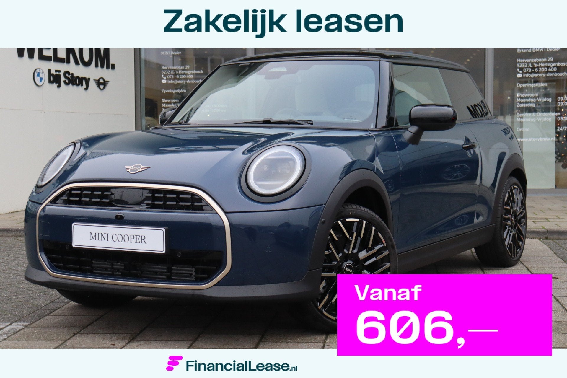 MINI 3-deurs Hatchback Cooper C Automaat / Favoured Trim / P, 156 pk, Blauw, Leder, Bedrijf