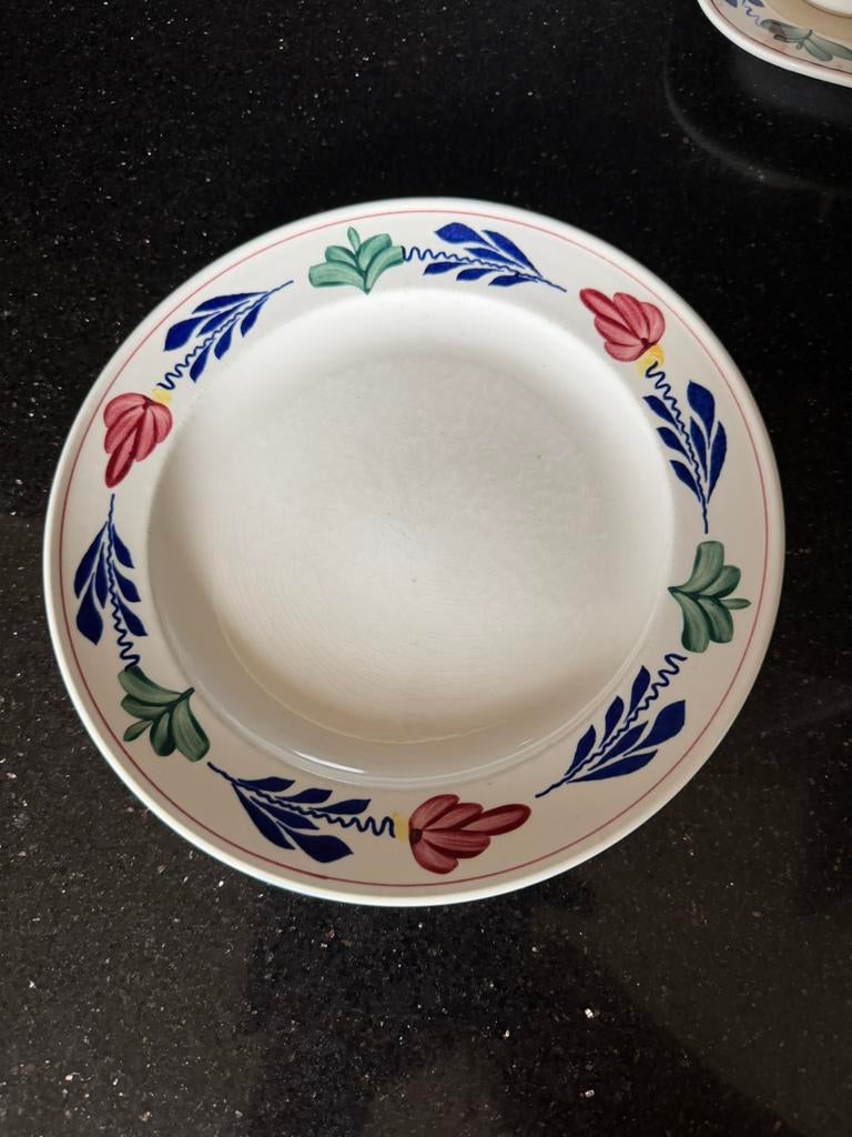 Dinnerborden boerenbont 4 stuks, Overige typen, Ophalen of Verzenden, Zo goed als nieuw, Aardewerk