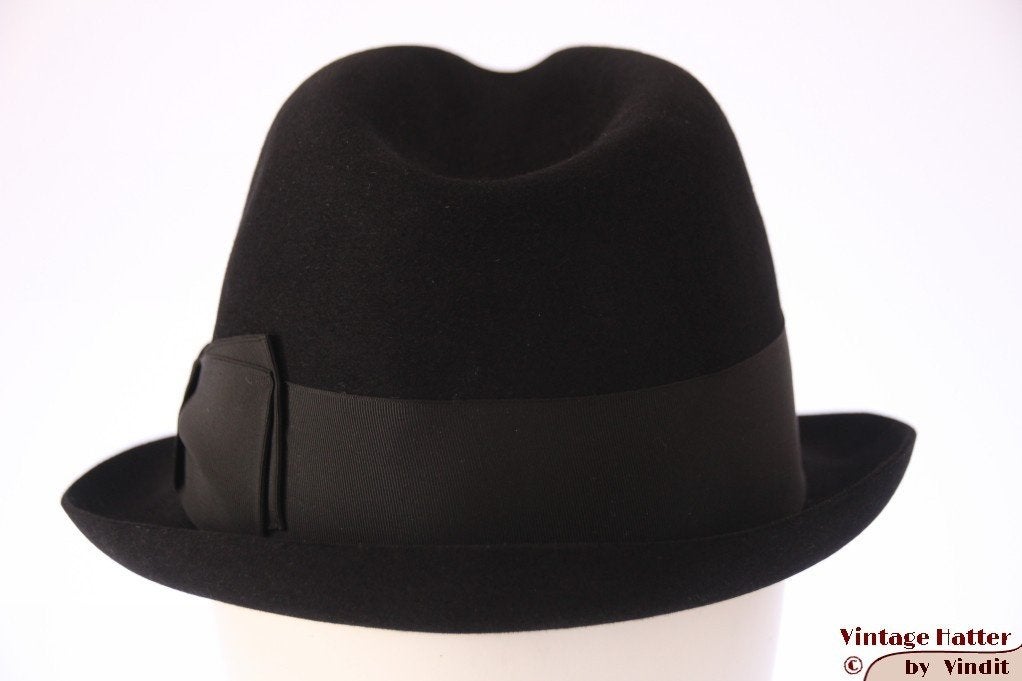 mooie Vintage Trilby gleufhoed Stetson zwart 56 goede staat, Stetson, Zwart, Ophalen of Verzenden, Zo goed als nieuw