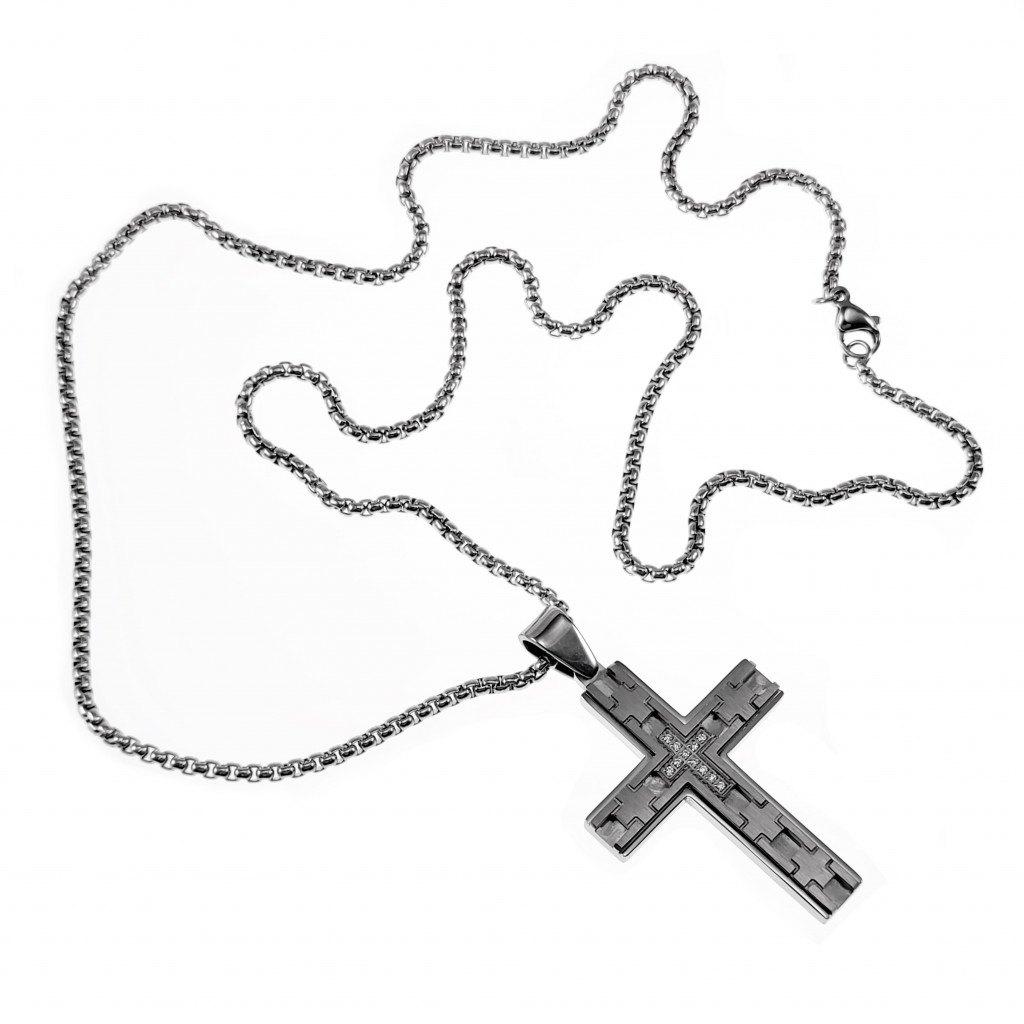 60cm Jacseron Ketting + Kruishanger Heren Stalen Zilverkleur, Birgitta-Gracht 33, 6465 EL Kerkrade, Nederland, Verzenden, Nieuw