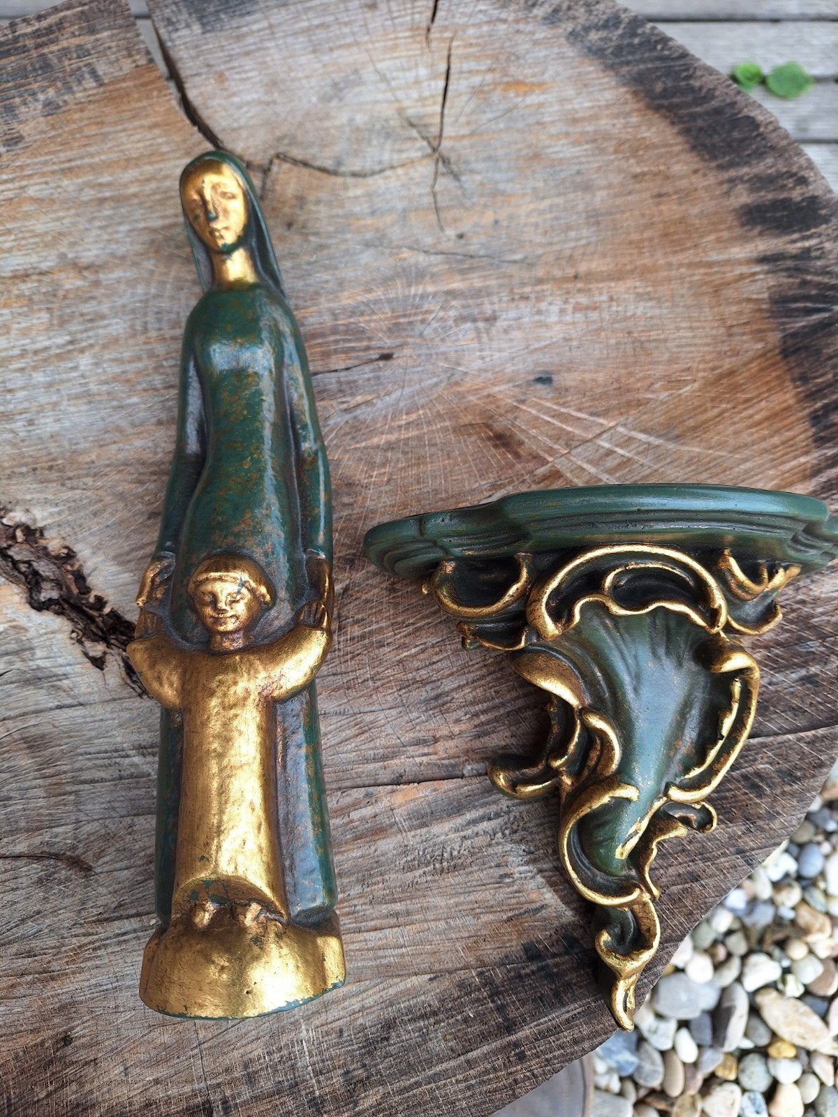 Vintage paridur Maria met Kind beeld en wandconsole Paridur, Ophalen of Verzenden