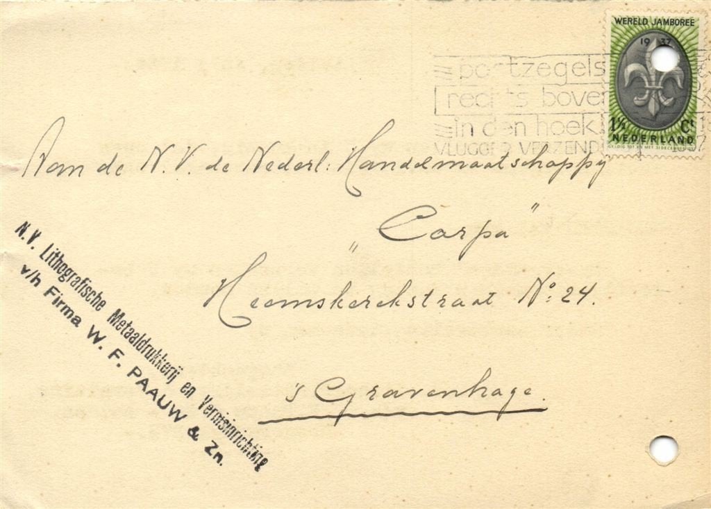 v/h Firma W.F. Paauw + Zn., Leiden - 07.1937 - briefkaart