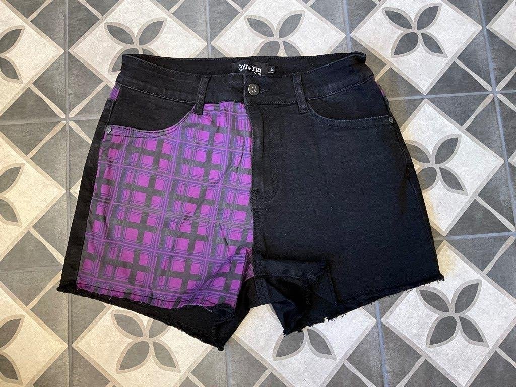 Korte broek Merk Gothicana by EMP Maat 30 Zwart/paars, Maat 38/40 (M), Korte broek Merk Gothicana by EMP Maat 30 Zwart/paars, Zwart
