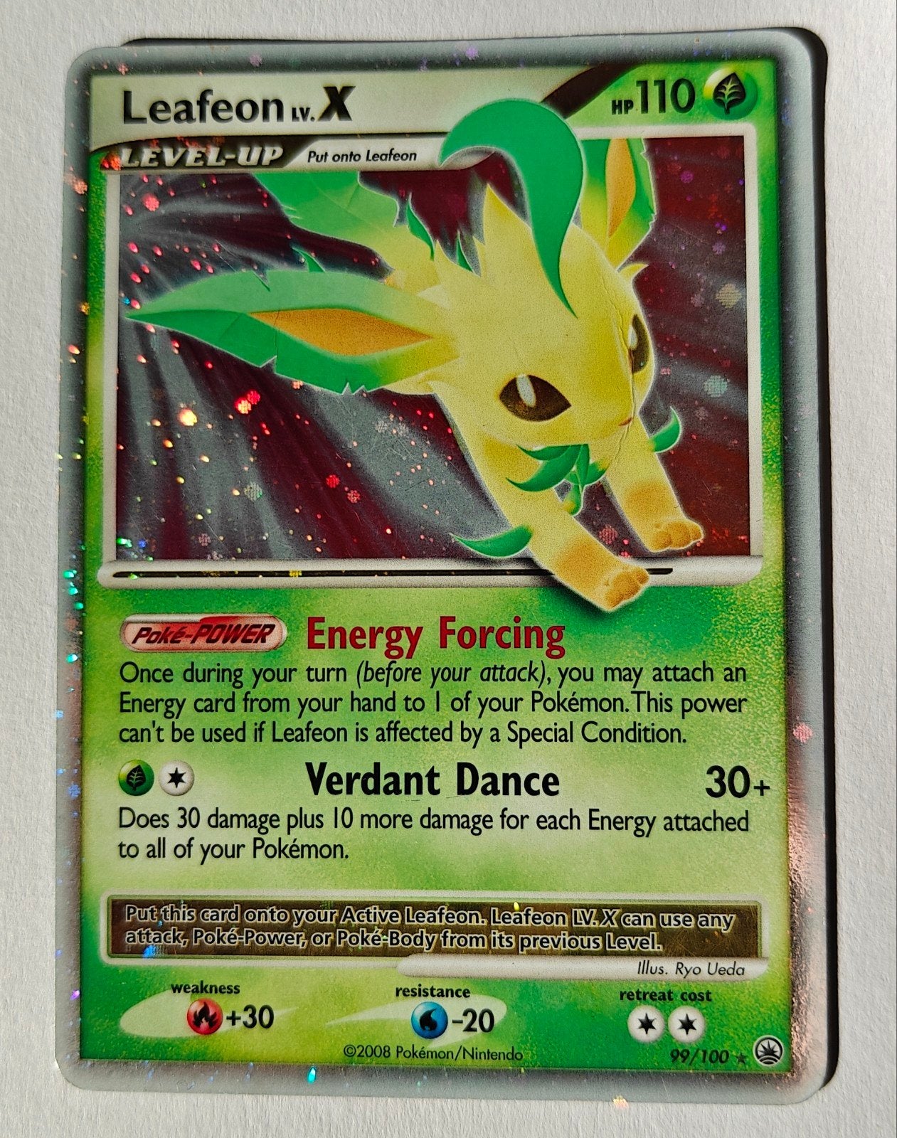 Leafeon LV.X Pokémon Kaart - 2008, Ophalen of Verzenden, Zo goed als nieuw, Losse kaart, Foil