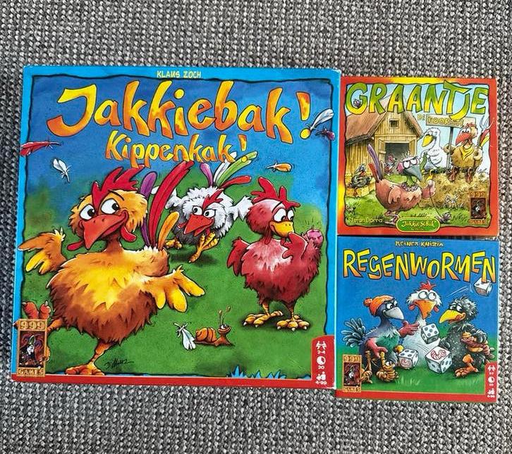 Jakkiebak! Kippenkak! Graantje de voorste en Regenwormen, Drie of vier spelers, Ophalen of Verzenden, Zo goed als nieuw
