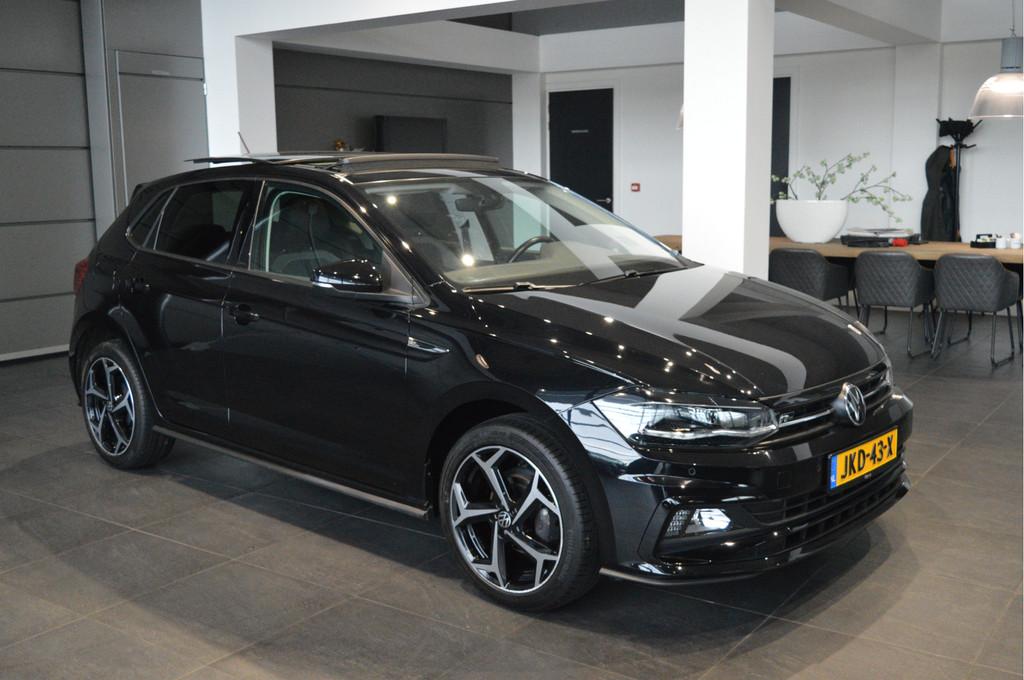 Volkswagen Polo 1.0 TSI R-LINE clima cruise pano camera led, Gebruikt, Euro 6, 580 kg, Zwart
