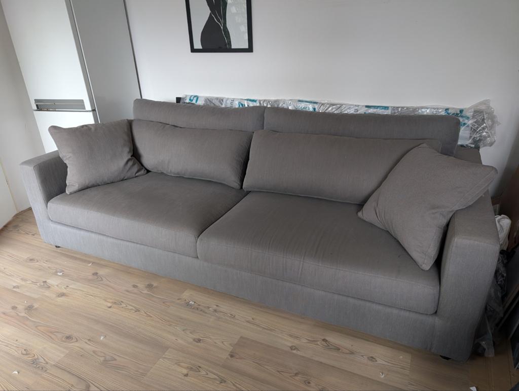 Grote grijze bank diep zitvlak kwaliteit 260x115x90, Ophalen, Vierpersoons of meer