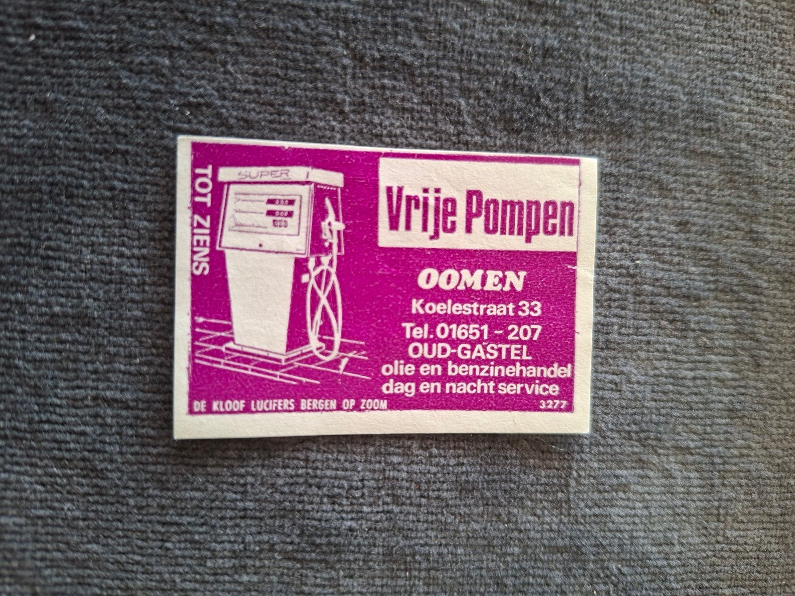 luciferetiket, Oud-Gastel, Vrije Pompen Oomen, Verzamelen, Verzenden, Zo goed als nieuw, Luciferdoosjes of -merken