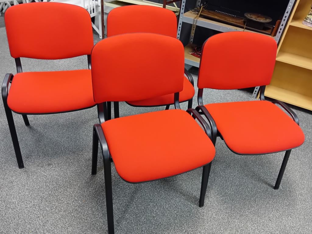 Set van 4 rode stoelen, Huis en Inrichting, Stoelen, Gebruikt, Vier, Metaal, Stof, Rood, Ophalen