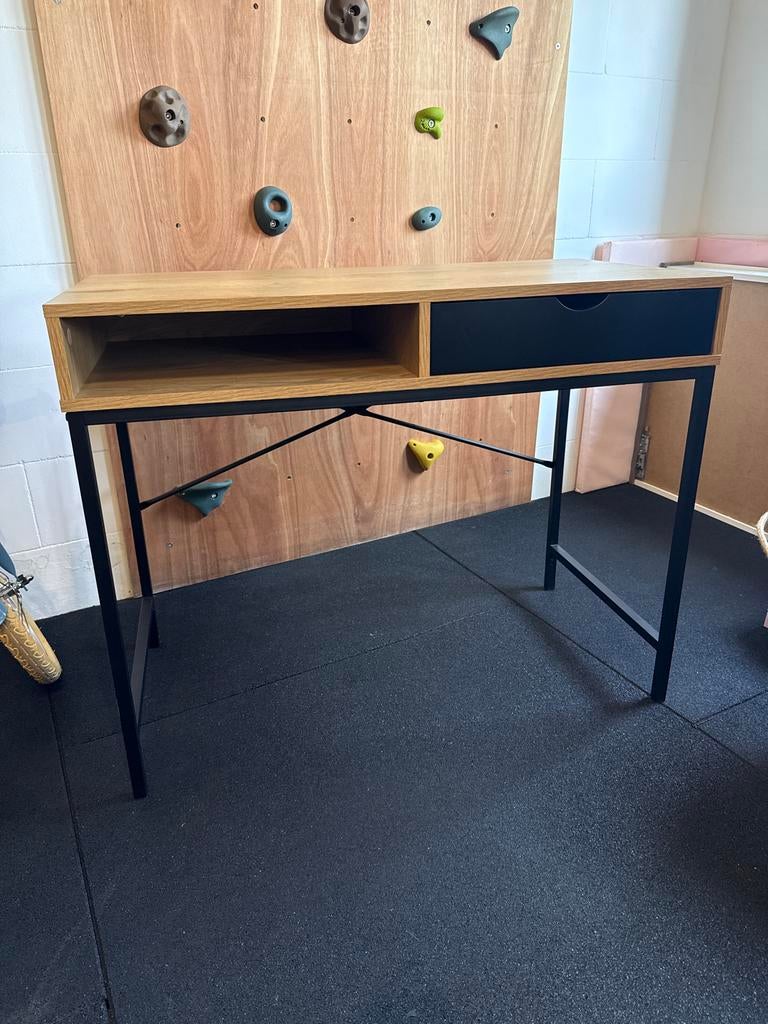 Bureau TRAPPEDAL 48x95 warm eiken kleur/zwart met lade, Ophalen, Zwart, Met lades, Spaanplaat of MDF