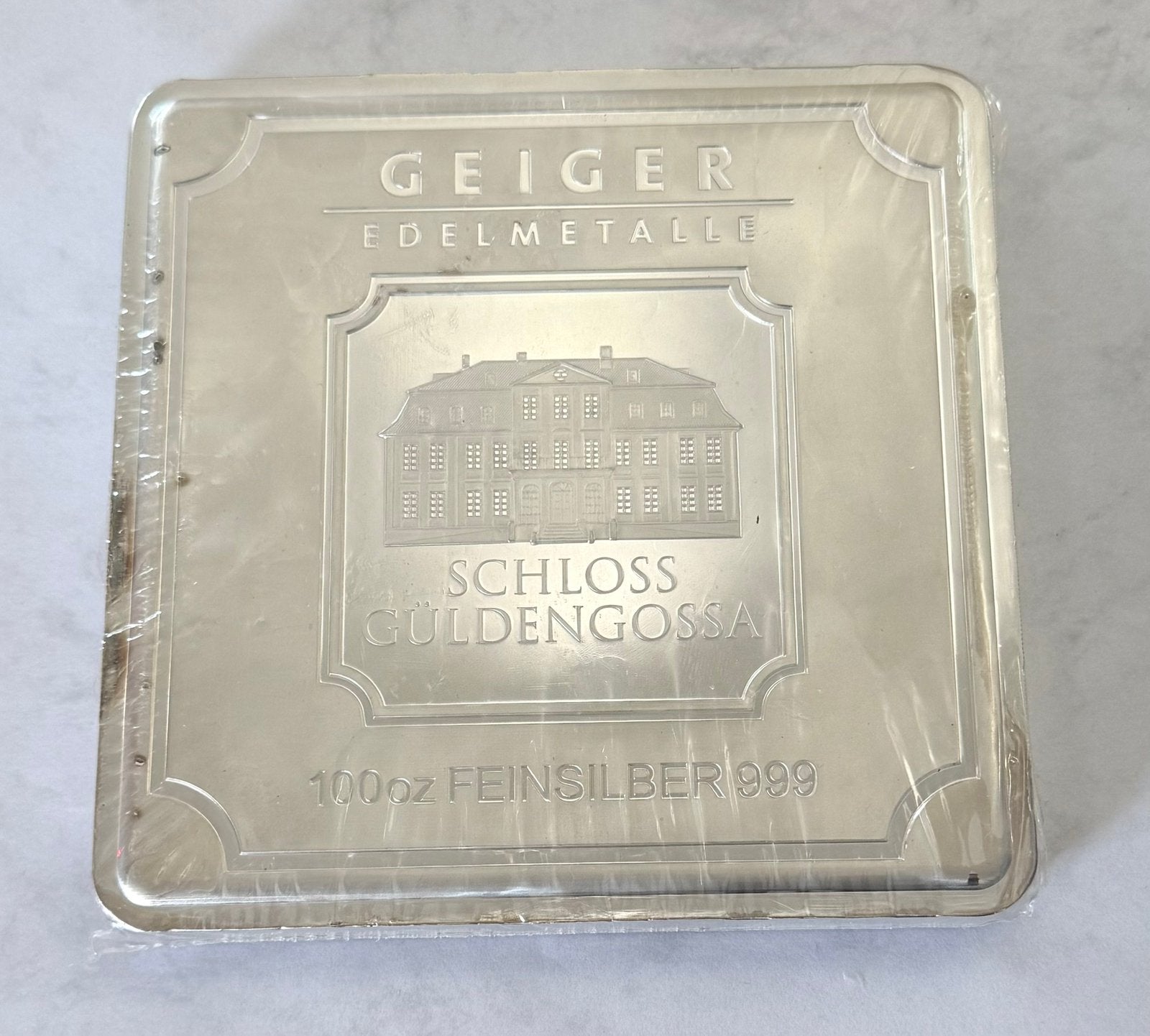 100oz zilver “tegel” baar  Geiger / LEV 999 zilver, Postzegels en Munten, Edelmetalen en Baren, Ophalen of Verzenden, Zilver