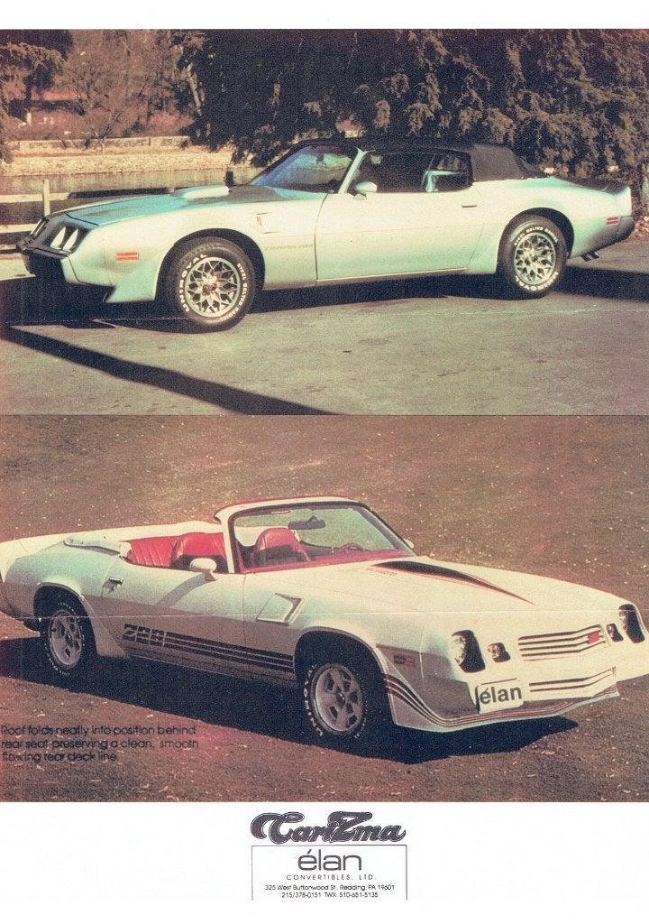 Folder Élan Convertibles (o.a. Camaro & Mustang - ca.1981), Verzenden, Gelezen, Overige merken
