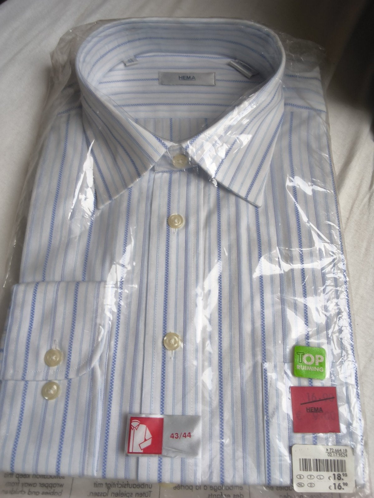 Nieuw HEMA overhemd, wit met blauwe strepen, maat 43/44, Wit, Nieuw, Ophalen of Verzenden, HEMA