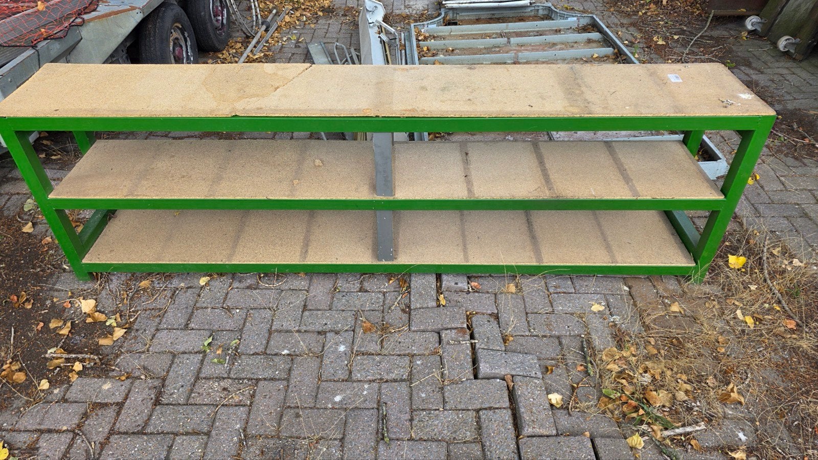 Zware stalen werkbank / stelling - 2.50m lang, Doe-het-zelf en Verbouw, Werkbanken, Ophalen