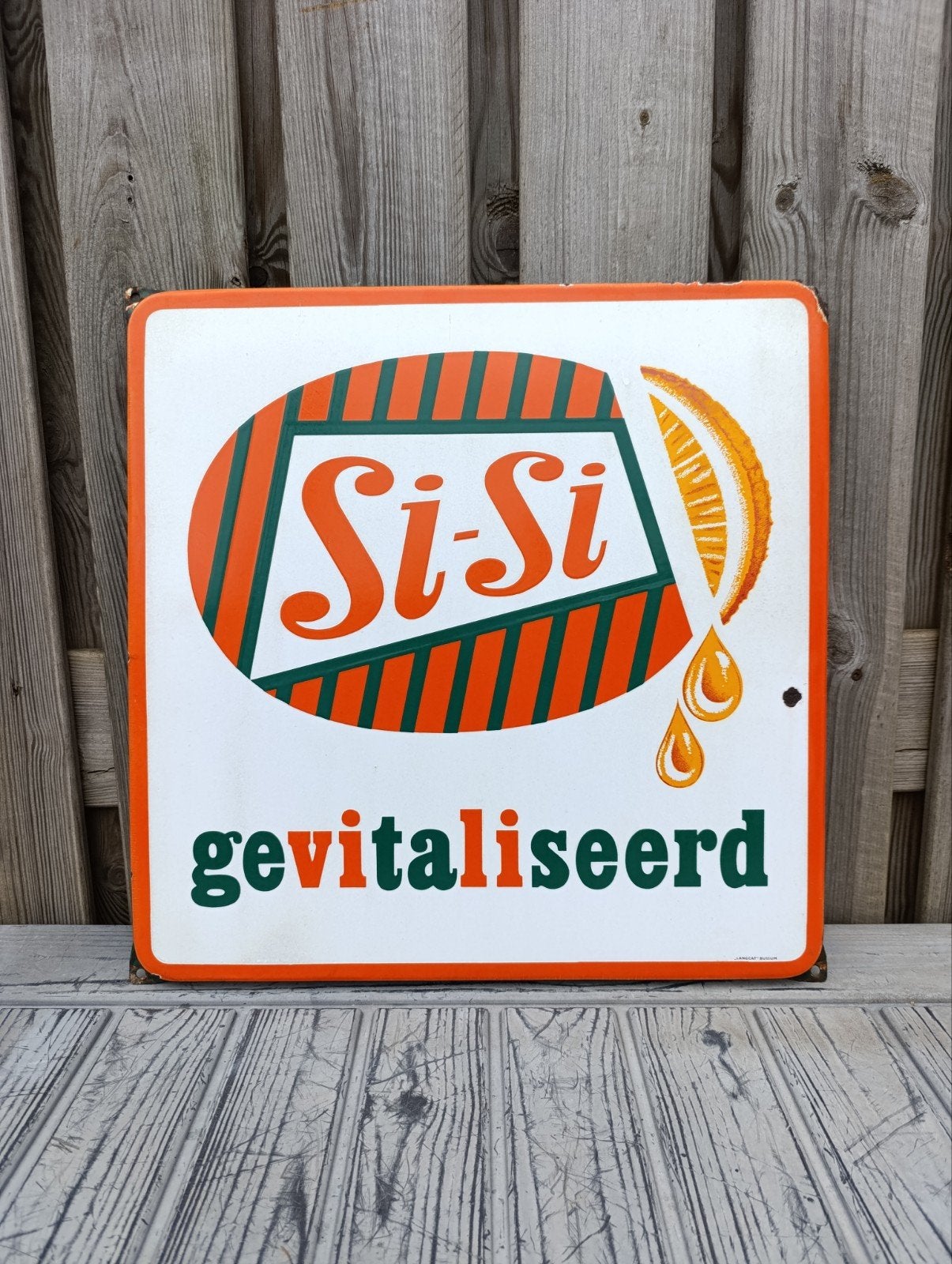 Oud Si-si emaille reclamebord langcat bussum, Ophalen of Verzenden, Gebruikt, Reclamebord