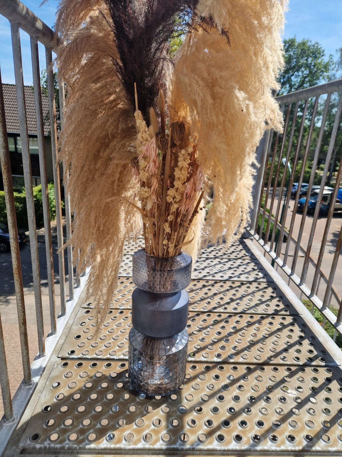 Eclectische/Hotel Chique Vaas met Droogbloemen, Ophalen, Met patroon/structuur, Grijs, Glas