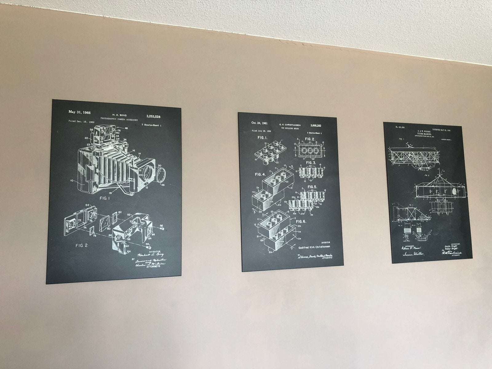Metalen posters Displate. Patenten en vintage gebouwen., Ophalen