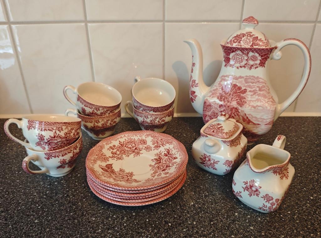 Enoch Wedgwood engels rood theeservies vintage, Antiek en Kunst, Antiek | Servies compleet, Ophalen
