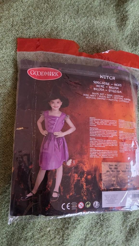 Heksenjurk en hoed - Halloween kostuum maat 122, Meisje, Ophalen of Verzenden, Zo goed als nieuw, Jurk of Rok