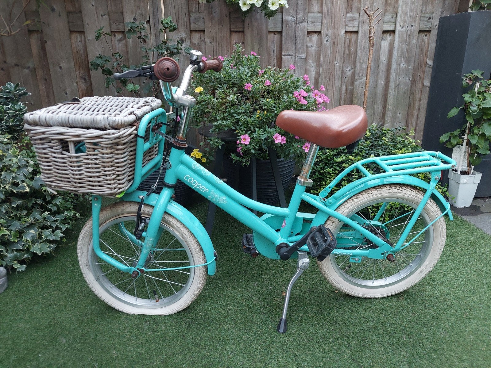 POPAL Cooper kinderfiets fiets fietsje meisje mint groen, Ophalen, Terugtraprem, Zijwieltjes, Gebruikt