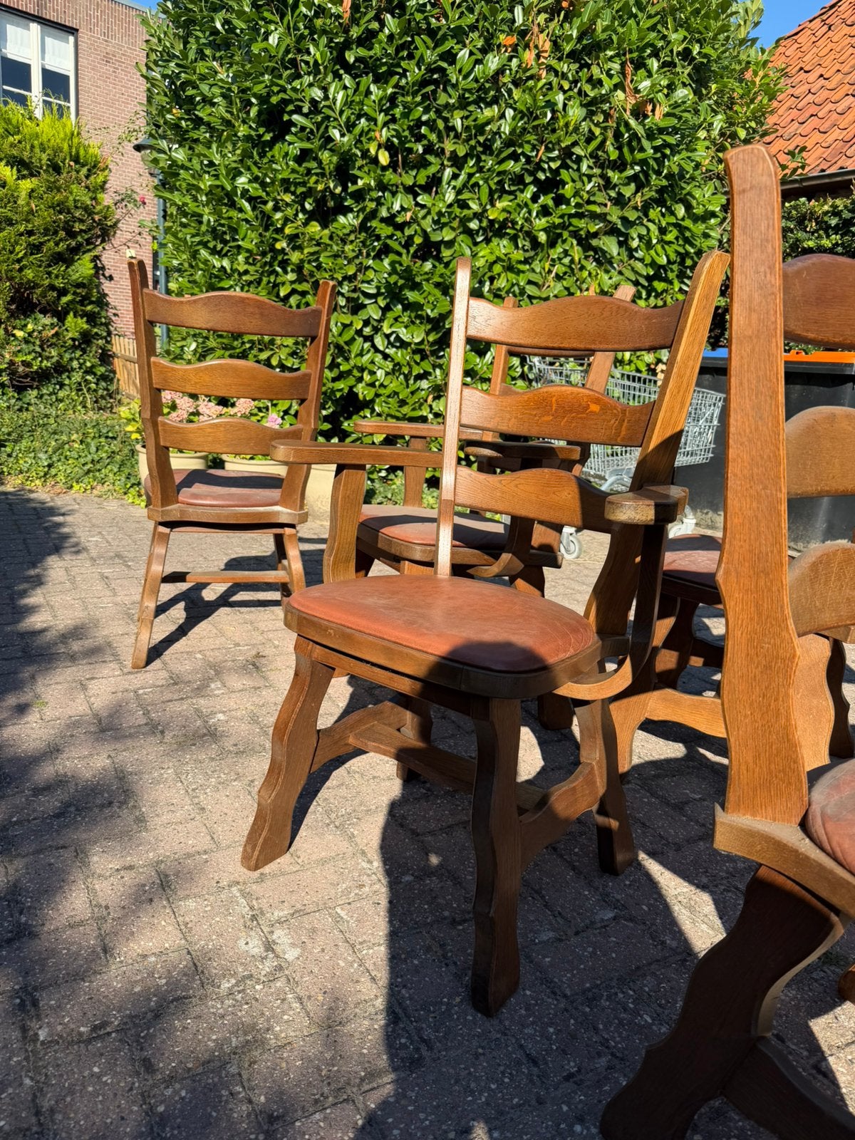 6 landelijke houten eetkamerstoelen – 2 armstoelen, Ophalen of Verzenden