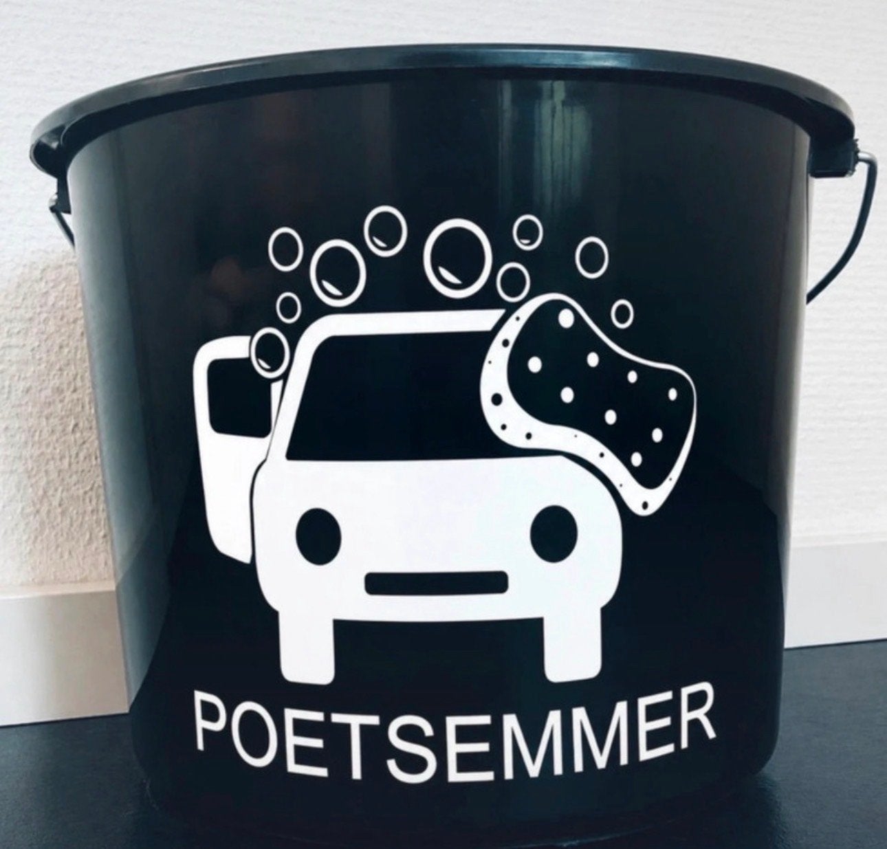 Zwarte Poets-emmer voor auto met opdruk, Ophalen of Verzenden, Gebruikt