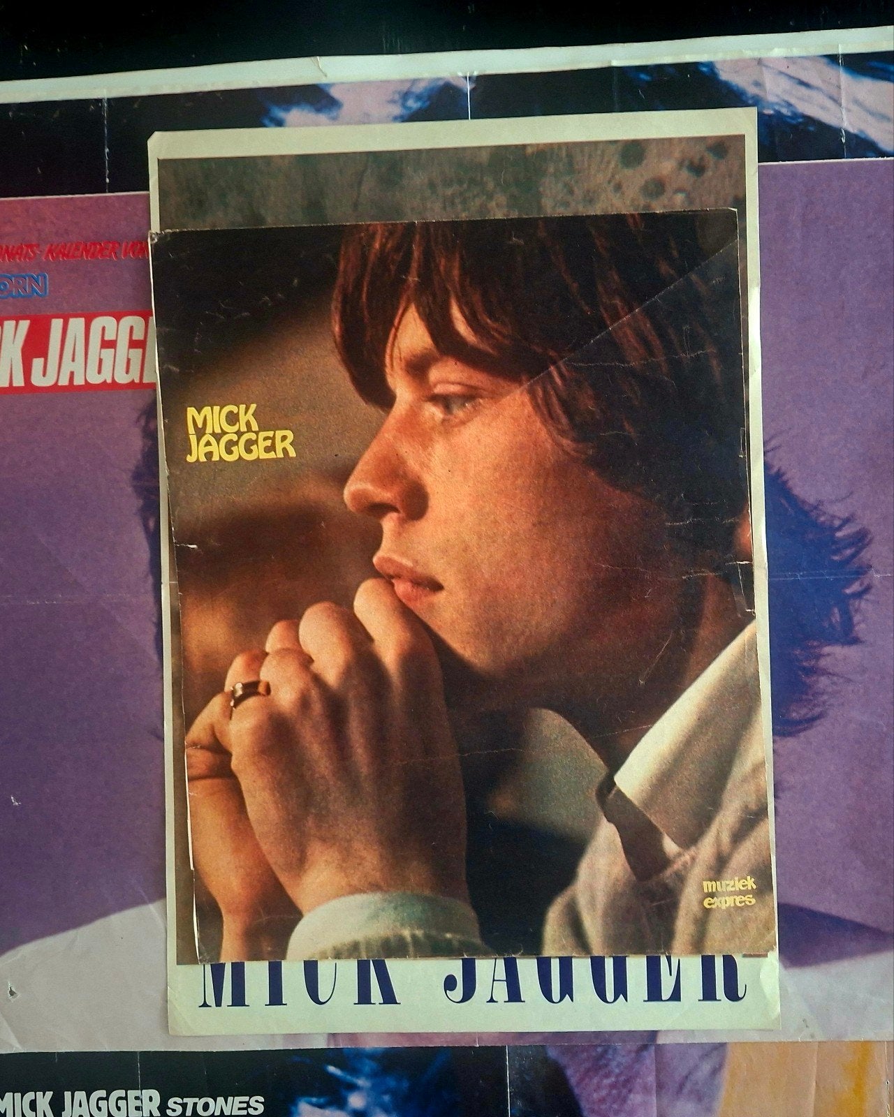 Vintage Mick Jagger Poster - Muziek Expres, Ophalen of Verzenden, Gebruikt, Poster, Artwork of Schilderij