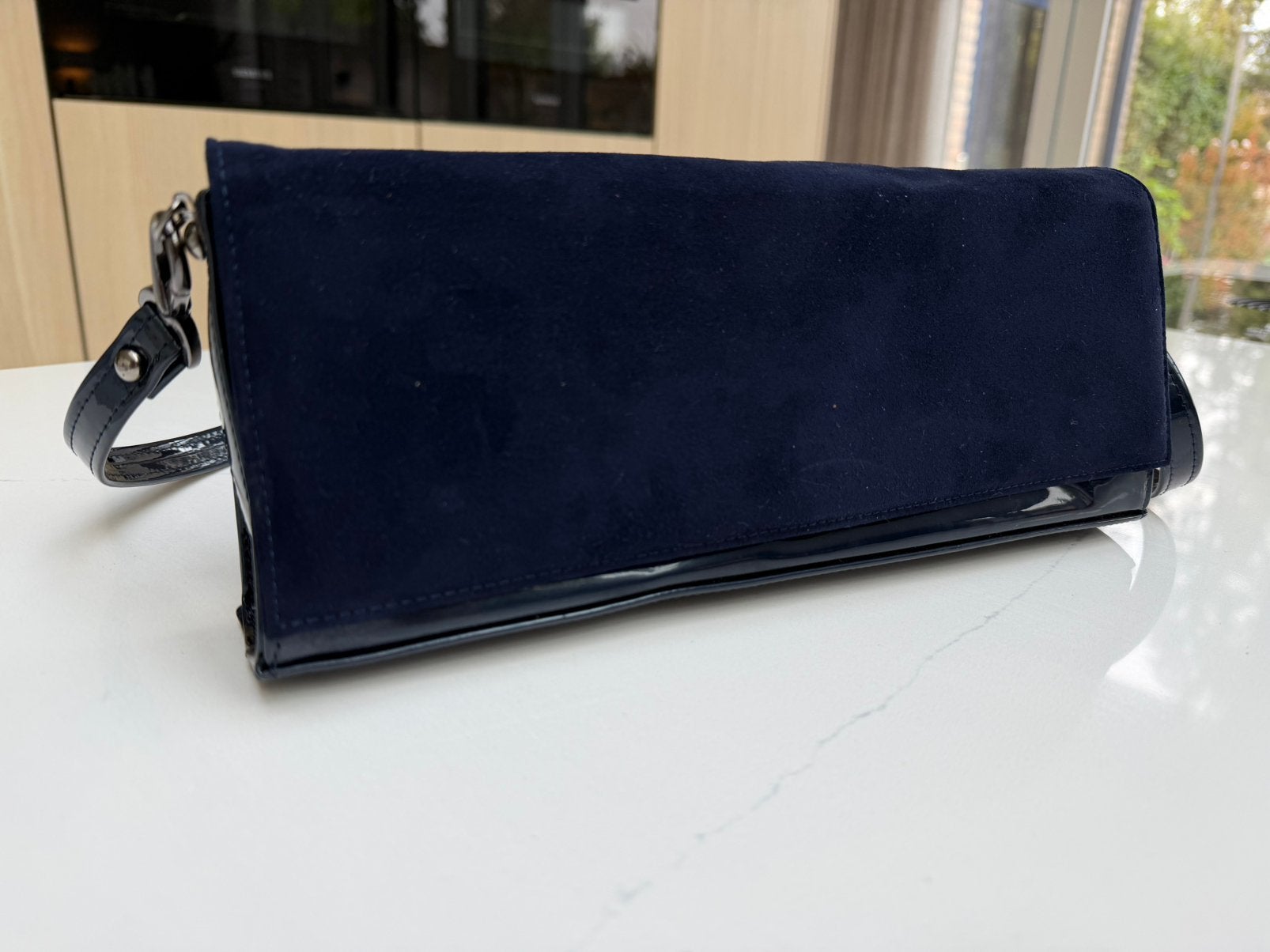 Peter Kaiser luxe suede lakleren clutch schoudertas blauw, Ophalen of Verzenden, Zo goed als nieuw, Blauw, Avondtasje