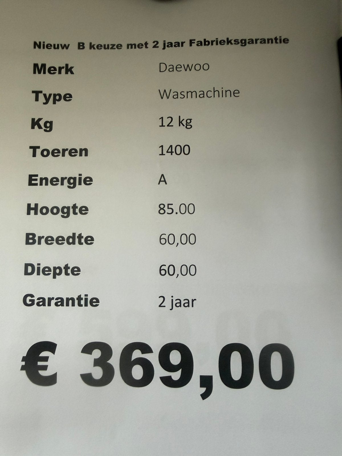Daewoo wasmachine nieuw 12 kg 1400 toeren, Witgoed en Apparatuur, Ophalen, Nieuw, Voorlader, Energieklasse A of zuiniger