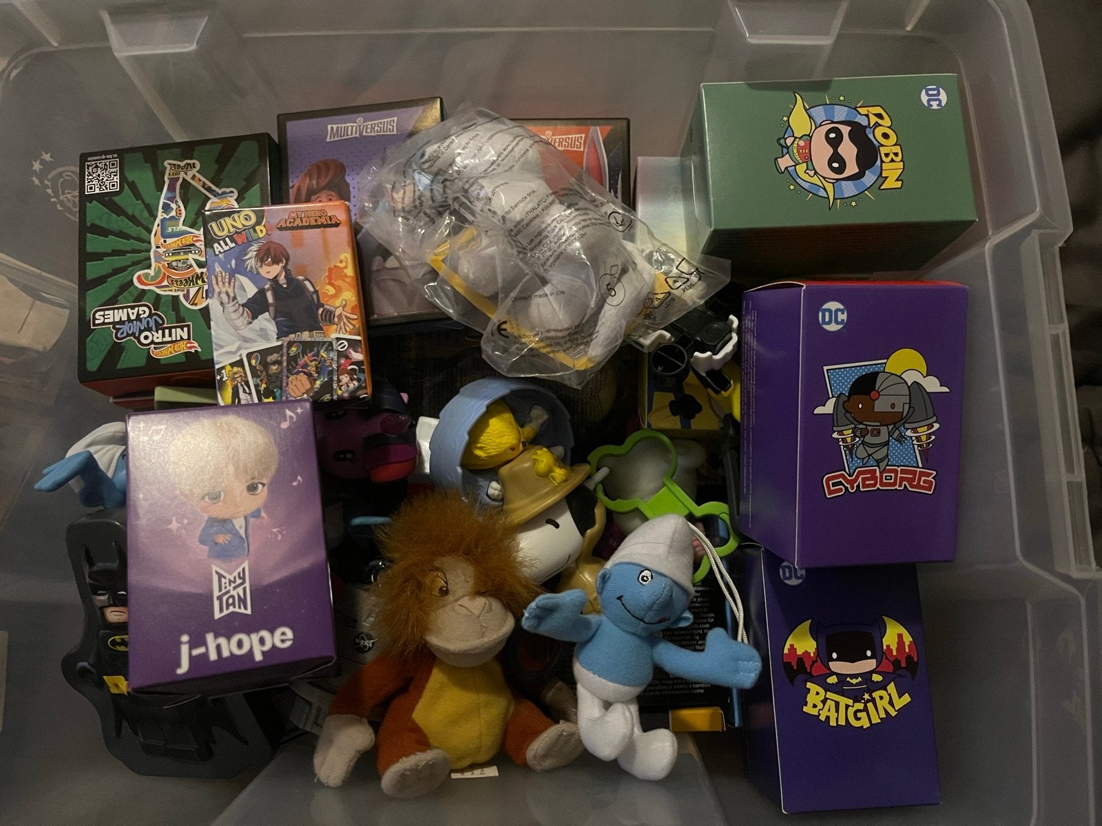 Diverse speelgoedcollectie: Happy Meal DC, K-Pop, Smurf, UNO, Ophalen of Verzenden, Gebruikt, Jongen of Meisje