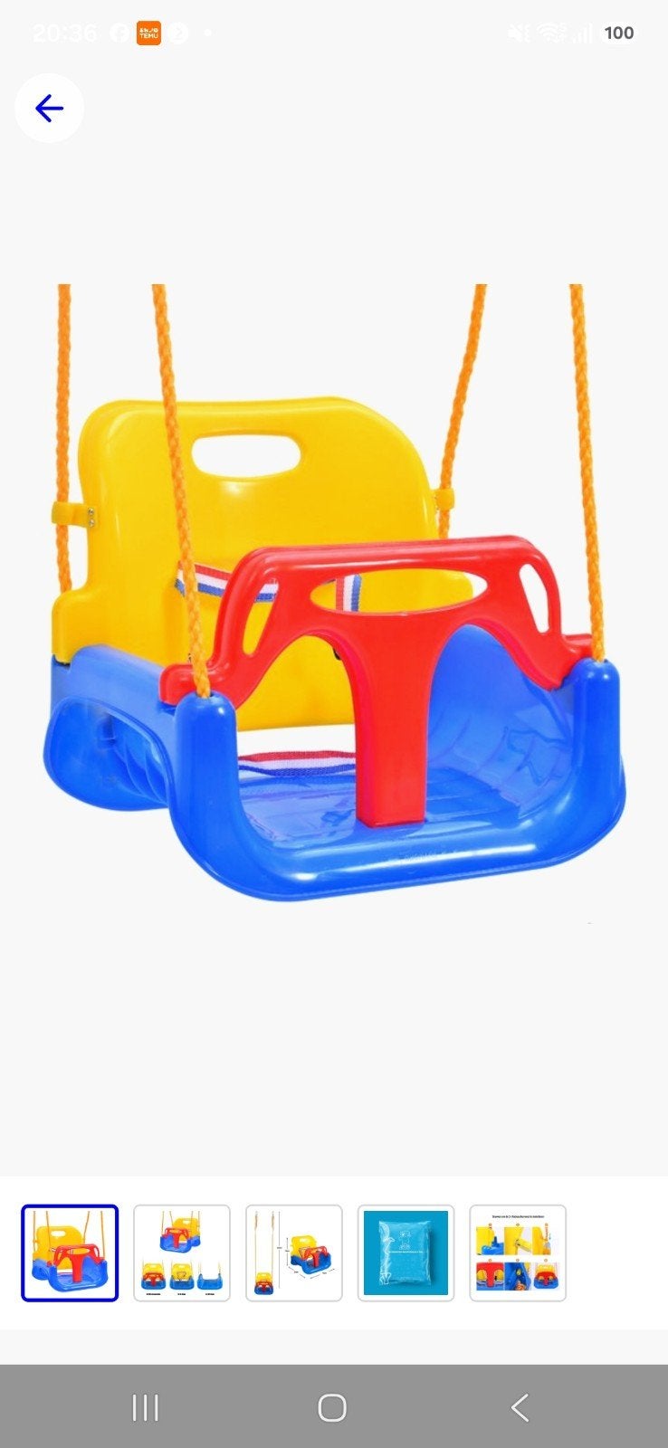 3-in-1 Baby Schommelstoel - Geel/Blauw/Rood, Kinderen en Baby's, Speelgoed | Buiten | Speeltoestellen, Ophalen of Verzenden, Zo goed als nieuw