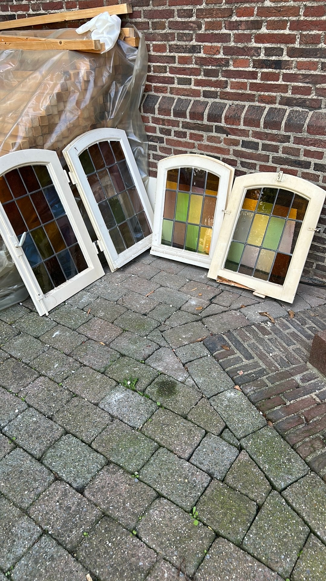 4 glas in lood ramen, Gevelraam of Ruit, Ophalen of Verzenden, Zo goed als nieuw, Minder dan 80 cm