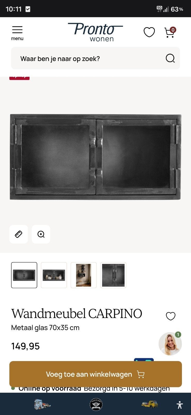 2x wandmeubel carpino vitrine, Ophalen, 50 tot 100 cm, Minder dan 100 cm, Industrieel