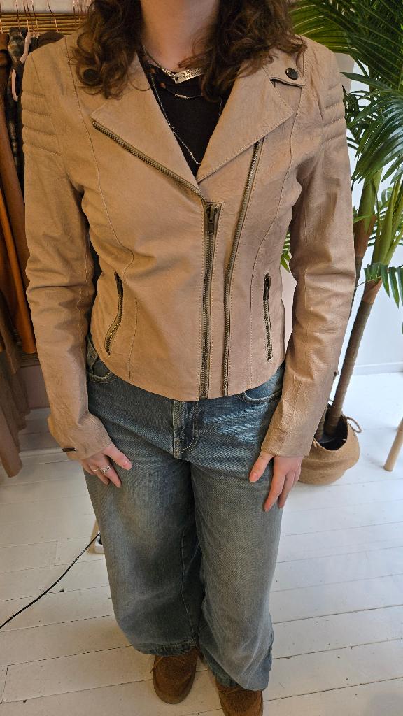 Superstar Beige Echt Leren Bikerjack Dames M, Maat 38/40 (M), Beige, Ophalen of Verzenden, Zo goed als nieuw