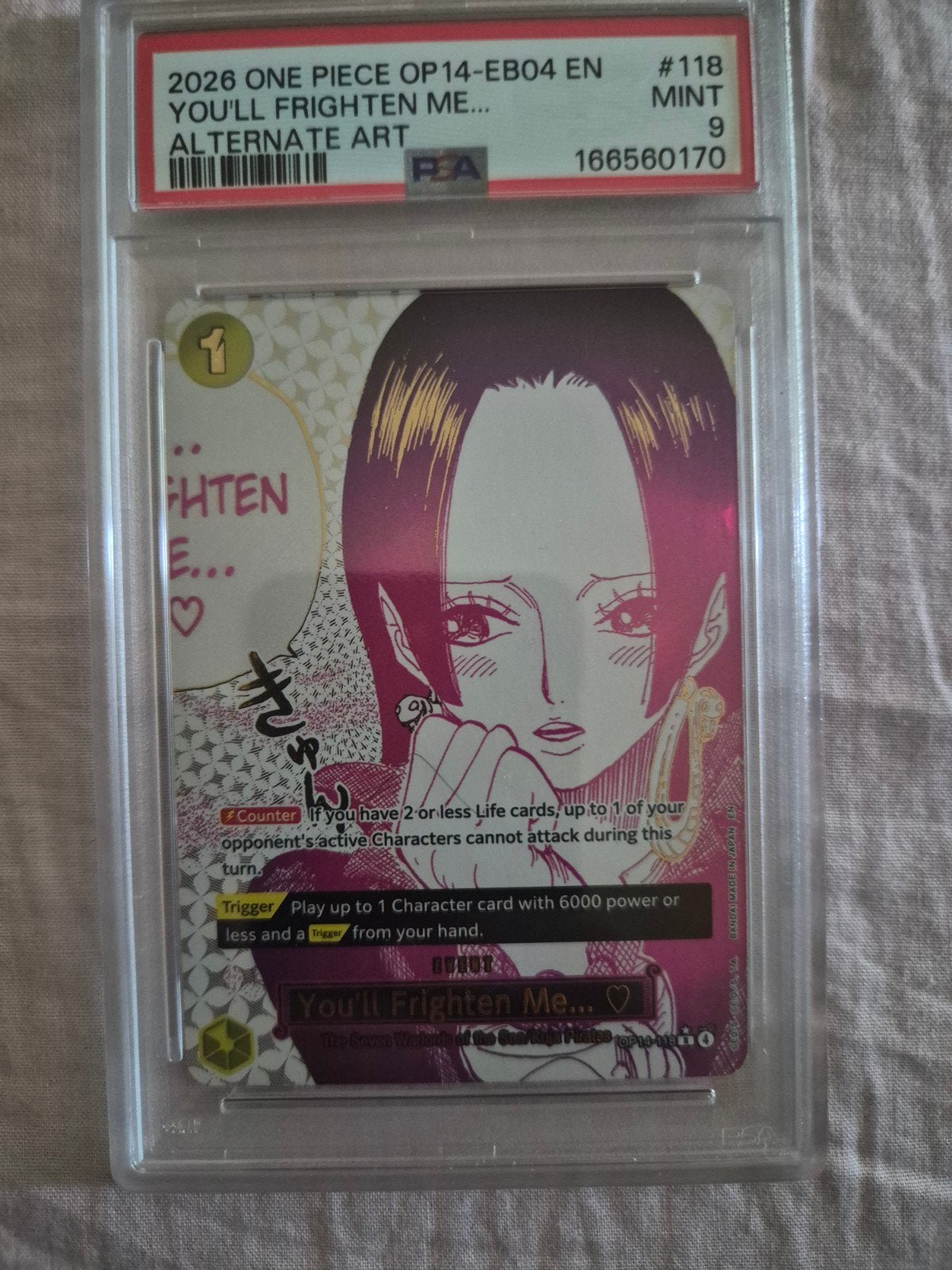 One Piece Card Game Boa Hancock PSA 9 Mint Alternate Art, Ophalen of Verzenden, Zo goed als nieuw, Losse kaart