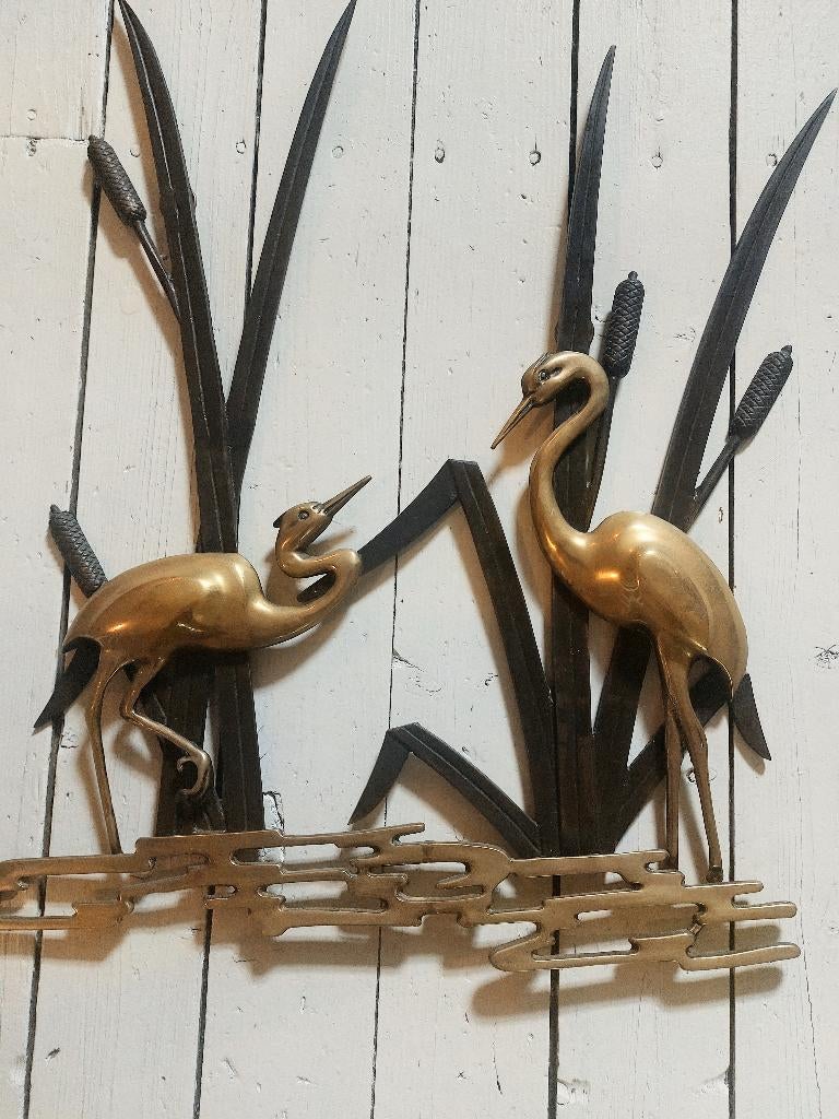 Messing wanddecoratie met vogels in het riet, Ophalen, Wandhanger, Klassiek, 36 cm