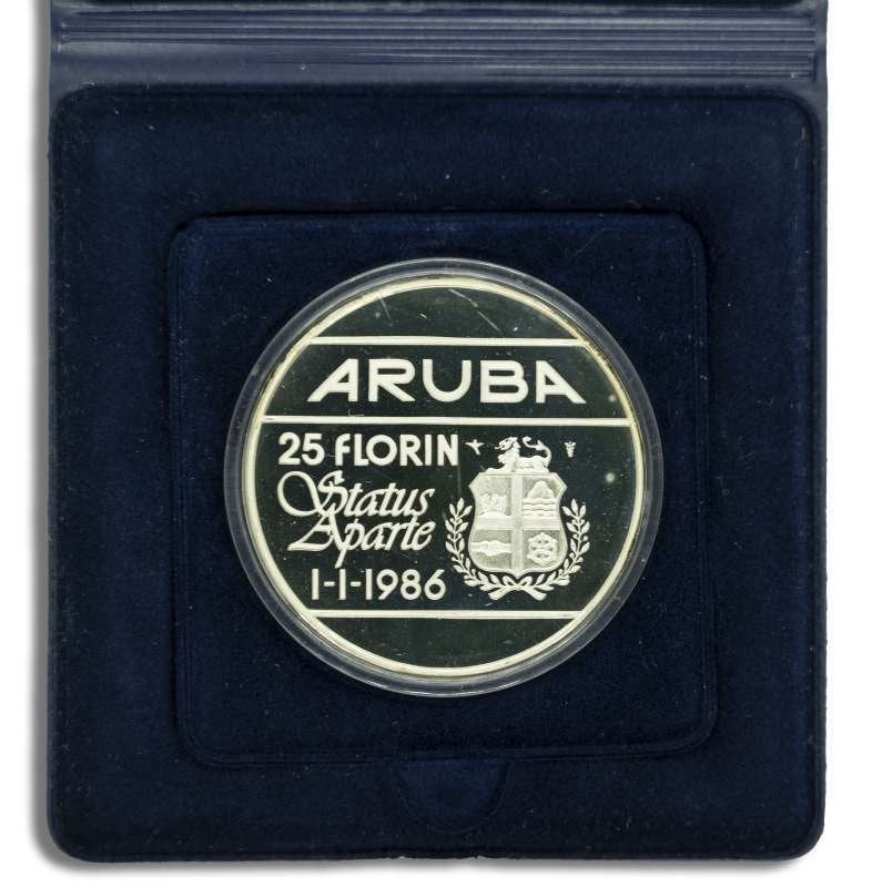 Aruba 25 Florin 1986 Status Aparte proof in doosje, Koningin Beatrix, Zilver, Losse munt, Overige waardes
