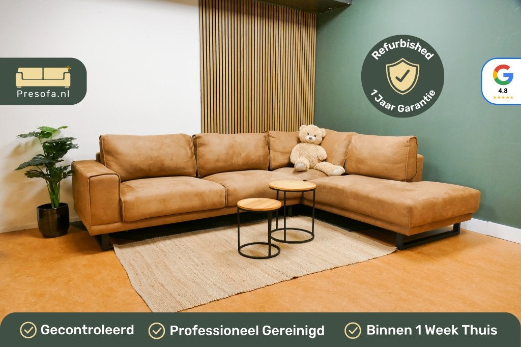 Moderne Hoekbank De Bommel Microvezel Cognac [Refurbished], 250 tot 300 cm, -, -, Hoekbank